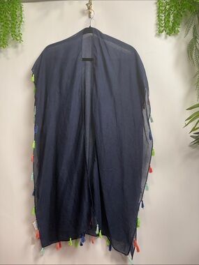Navy Tassel-Trim Swim Coverup